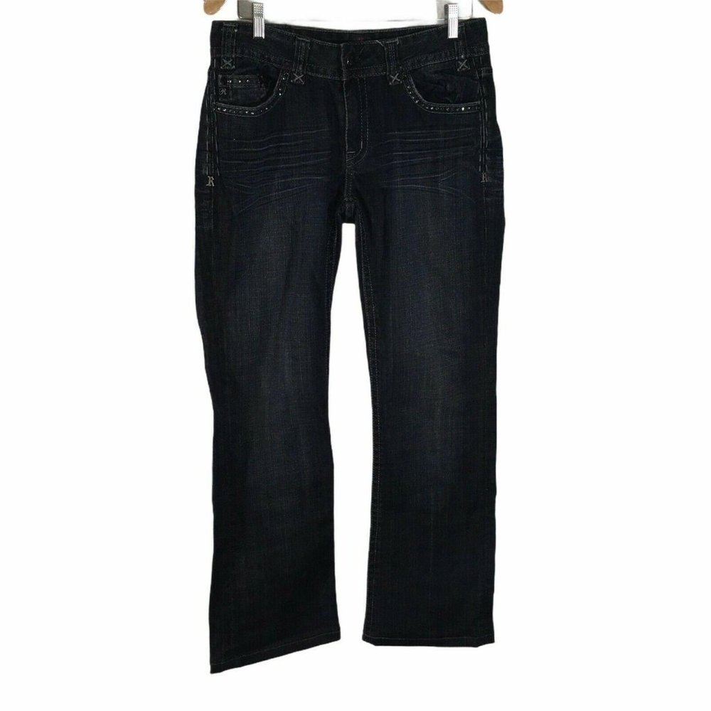 Rock and Roll Mid Rise Dark Wash Cowgirl Embellish